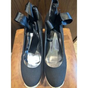 High Wedge Espadrille With Wrap Around Ankle Ribbon